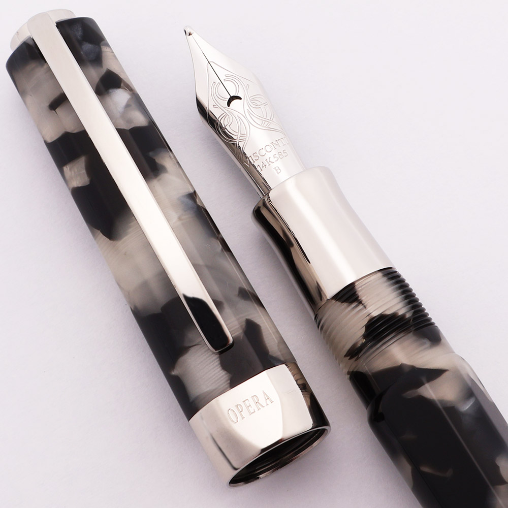 阪123 VISCONTI OPERA 万年筆 ペン先 14K-585 Visconti Opera Fountain Pen - Black & White, C/C, 14K Broad Nib